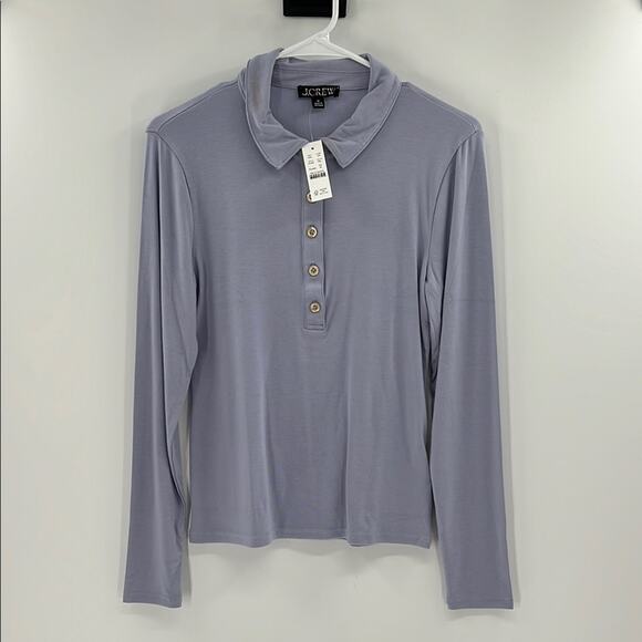 J. Crew Women's Refined rib long-sleeve polo shirt - Periwinkle - Medium - NWT - Picture 1 of 8